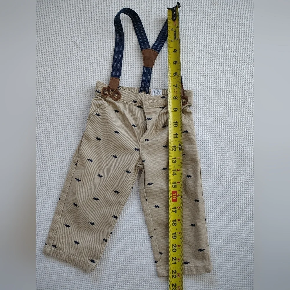 Carter's Beige Pants with Dark Blue Suspenders Size 9 Months